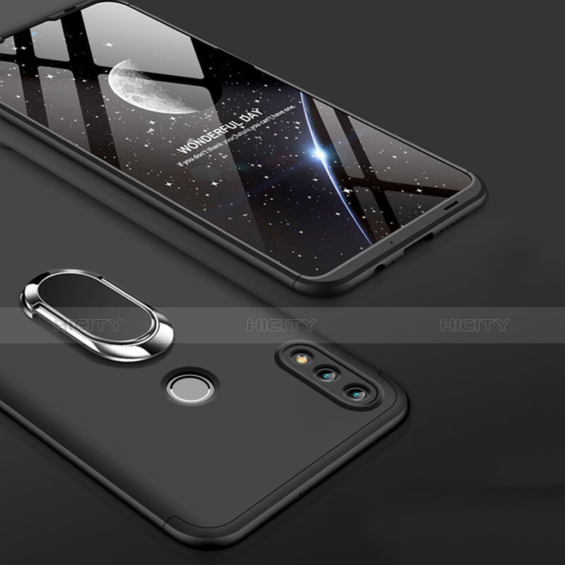 Custodia Plastica Rigida Cover Opaca Fronte e Retro 360 Gradi con Anello Supporto per Huawei Honor 10 Lite Nero