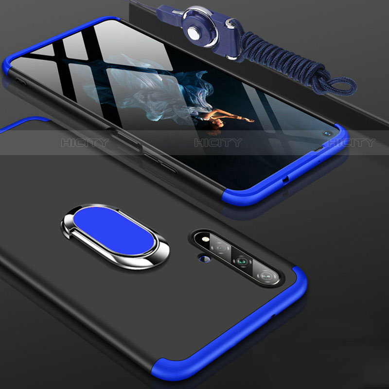 Custodia Plastica Rigida Cover Opaca Fronte e Retro 360 Gradi con Anello Supporto per Huawei Nova 5T Blu e Nero