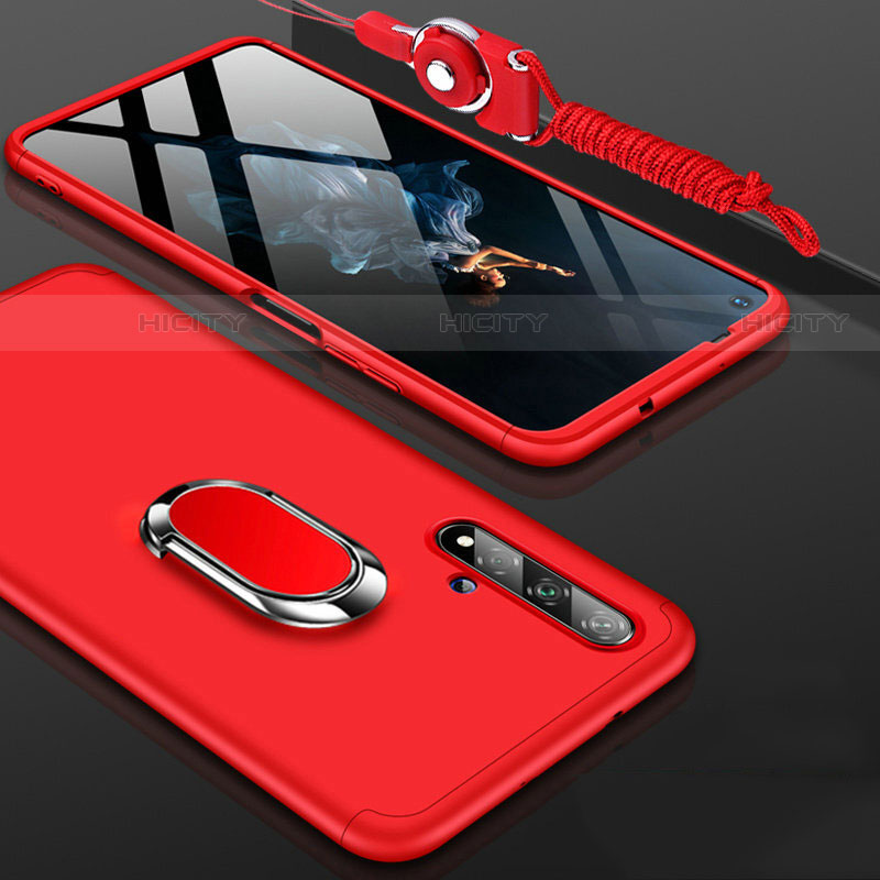 Custodia Plastica Rigida Cover Opaca Fronte e Retro 360 Gradi con Anello Supporto per Huawei Nova 5T Rosso