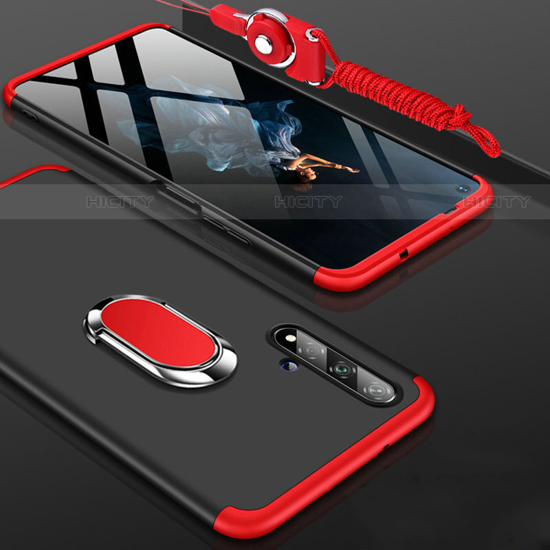 Custodia Plastica Rigida Cover Opaca Fronte e Retro 360 Gradi con Anello Supporto per Huawei Nova 5T Rosso e Nero
