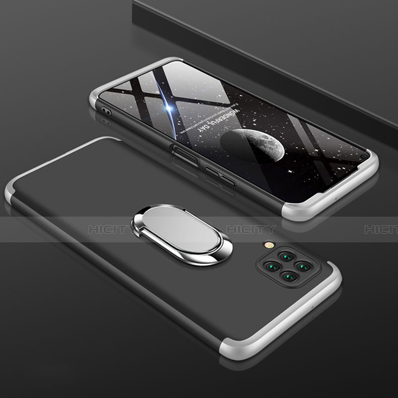 Custodia Plastica Rigida Cover Opaca Fronte e Retro 360 Gradi con Anello Supporto per Huawei Nova 7i Argento e Nero