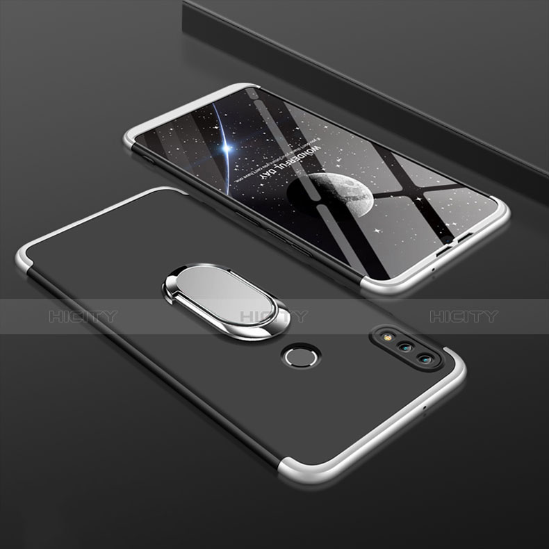 Custodia Plastica Rigida Cover Opaca Fronte e Retro 360 Gradi con Anello Supporto per Huawei Y9 (2019) Argento