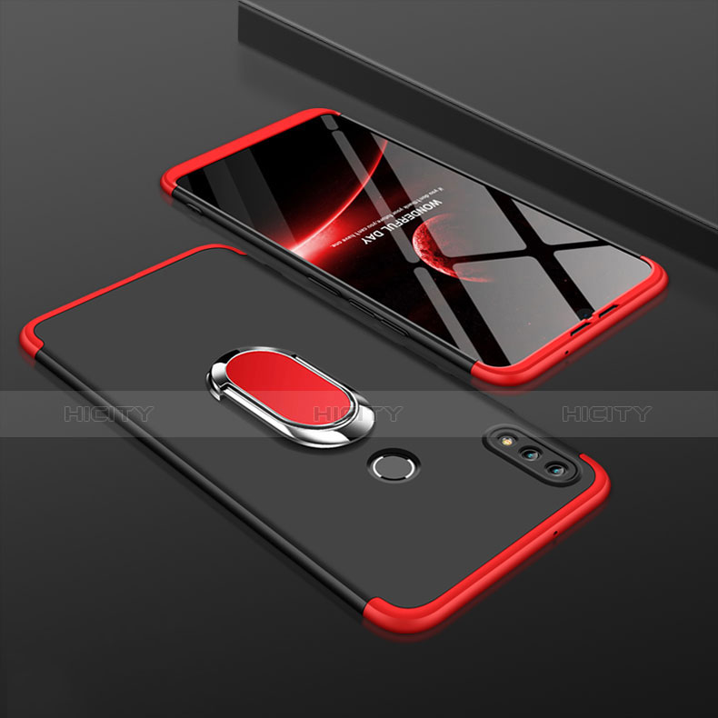 Custodia Plastica Rigida Cover Opaca Fronte e Retro 360 Gradi con Anello Supporto per Huawei Y9 (2019) Rosso e Nero