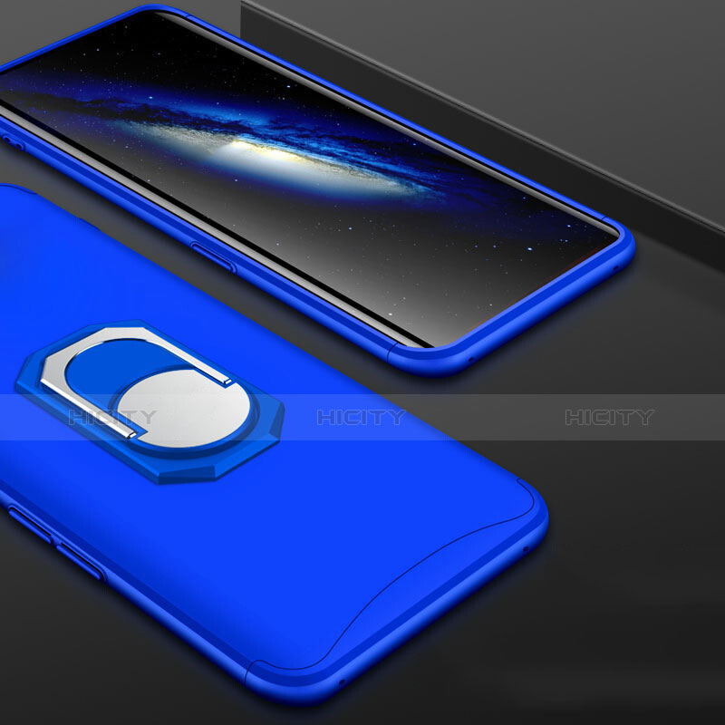 Custodia Plastica Rigida Cover Opaca Fronte e Retro 360 Gradi con Anello Supporto per Oppo Find X Blu