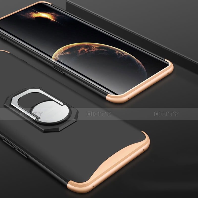 Custodia Plastica Rigida Cover Opaca Fronte e Retro 360 Gradi con Anello Supporto per Oppo Find X Super Flash Edition Oro e Nero