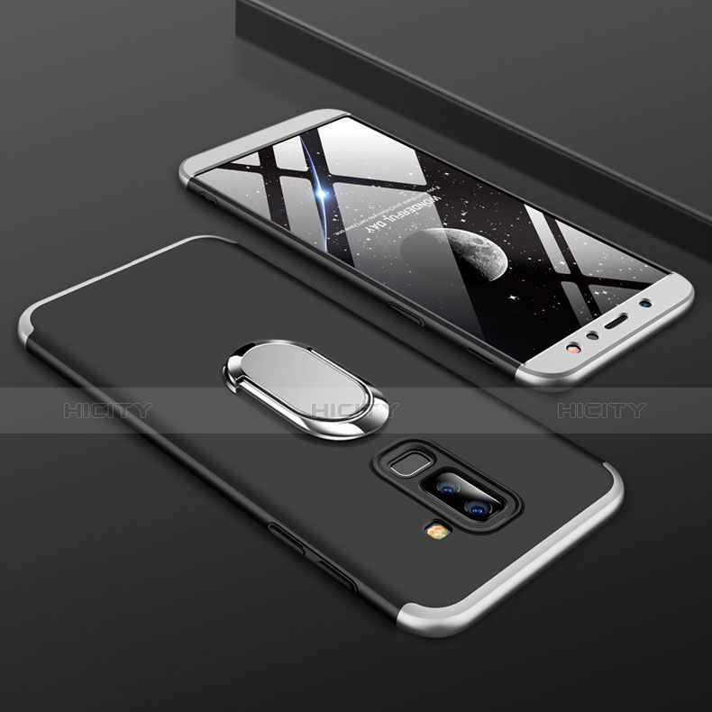 Custodia Plastica Rigida Cover Opaca Fronte e Retro 360 Gradi con Anello Supporto per Samsung Galaxy A6 Plus (2018) Argento