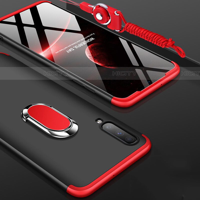 Custodia Plastica Rigida Cover Opaca Fronte e Retro 360 Gradi con Anello Supporto per Samsung Galaxy A70 Rosso e Nero