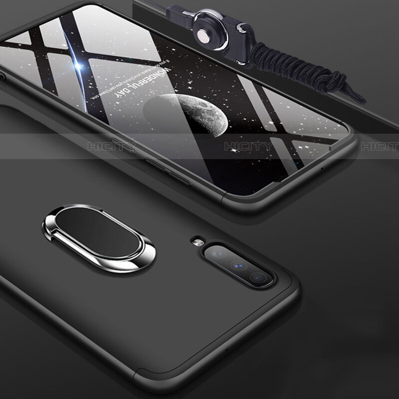 Custodia Plastica Rigida Cover Opaca Fronte e Retro 360 Gradi con Anello Supporto per Samsung Galaxy A70S Nero