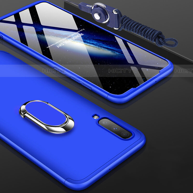Custodia Plastica Rigida Cover Opaca Fronte e Retro 360 Gradi con Anello Supporto per Samsung Galaxy A90 5G Blu