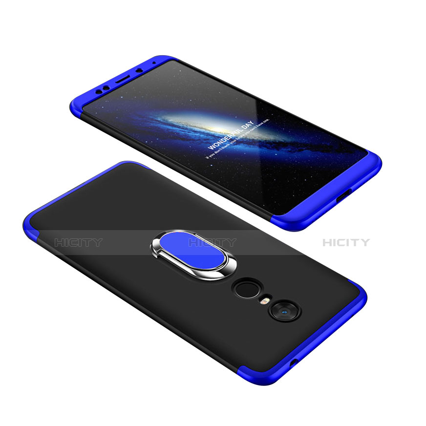 Custodia Plastica Rigida Cover Opaca Fronte e Retro 360 Gradi con Anello Supporto per Xiaomi Redmi Note 5 Indian Version Blu