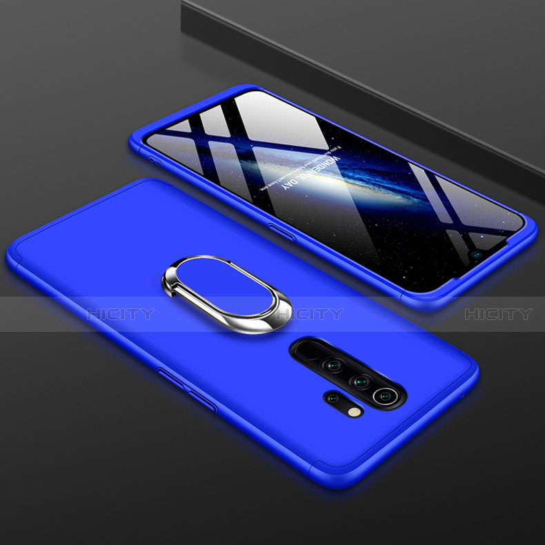 Custodia Plastica Rigida Cover Opaca Fronte e Retro 360 Gradi con Anello Supporto per Xiaomi Redmi Note 8 Pro Blu