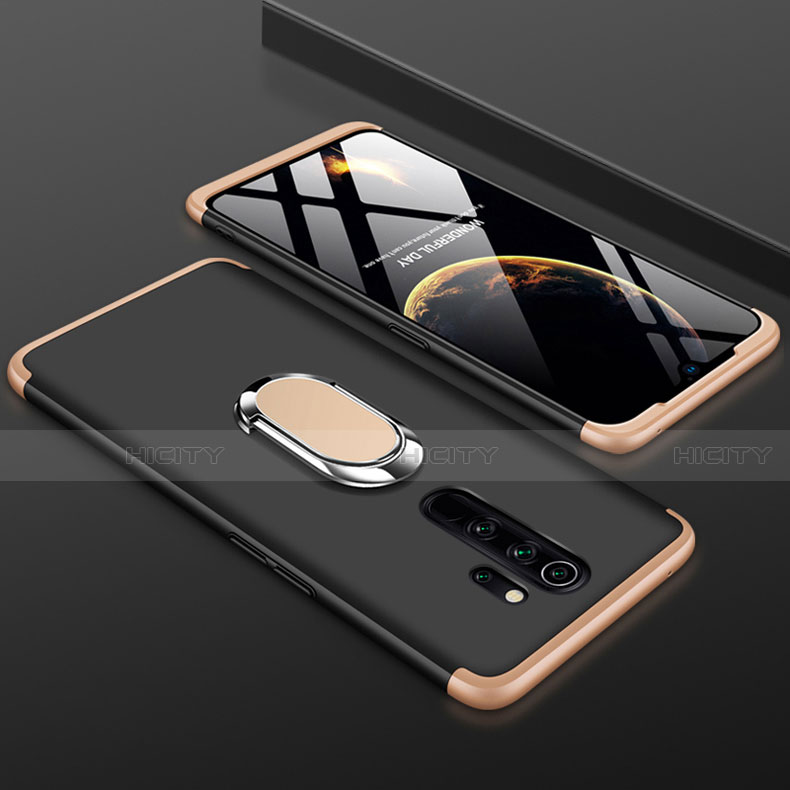 Custodia Plastica Rigida Cover Opaca Fronte e Retro 360 Gradi con Anello Supporto per Xiaomi Redmi Note 8 Pro Oro e Nero