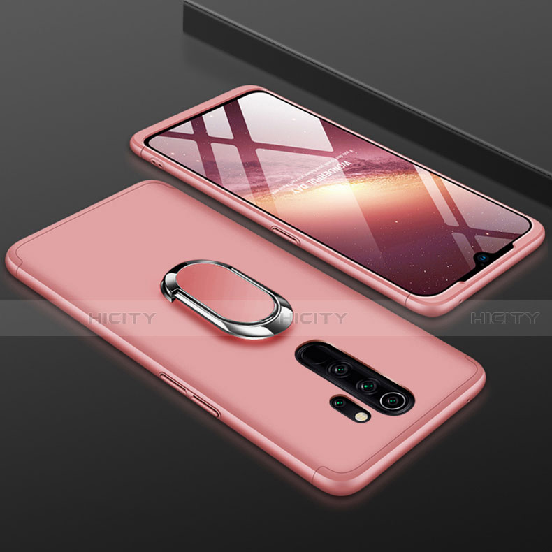 Custodia Plastica Rigida Cover Opaca Fronte e Retro 360 Gradi con Anello Supporto per Xiaomi Redmi Note 8 Pro Oro Rosa