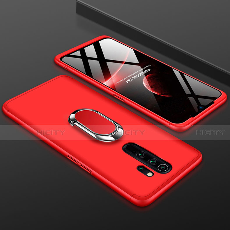 Custodia Plastica Rigida Cover Opaca Fronte e Retro 360 Gradi con Anello Supporto per Xiaomi Redmi Note 8 Pro Rosso