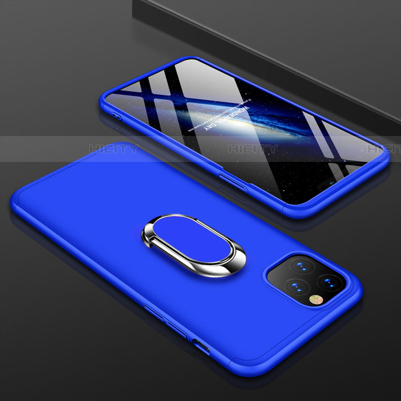 Custodia Plastica Rigida Cover Opaca Fronte e Retro 360 Gradi con Anello Supporto R01 per Apple iPhone 11 Pro Max Blu