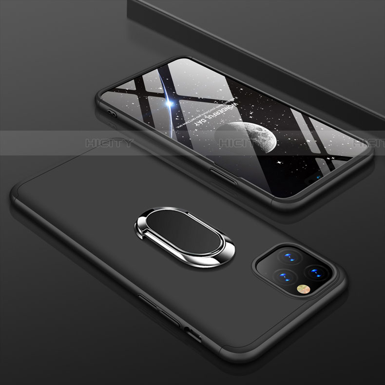 Custodia Plastica Rigida Cover Opaca Fronte e Retro 360 Gradi con Anello Supporto R01 per Apple iPhone 11 Pro Max Nero