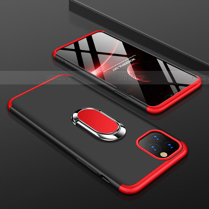 Custodia Plastica Rigida Cover Opaca Fronte e Retro 360 Gradi con Anello Supporto R01 per Apple iPhone 11 Pro Max Rosso e Nero