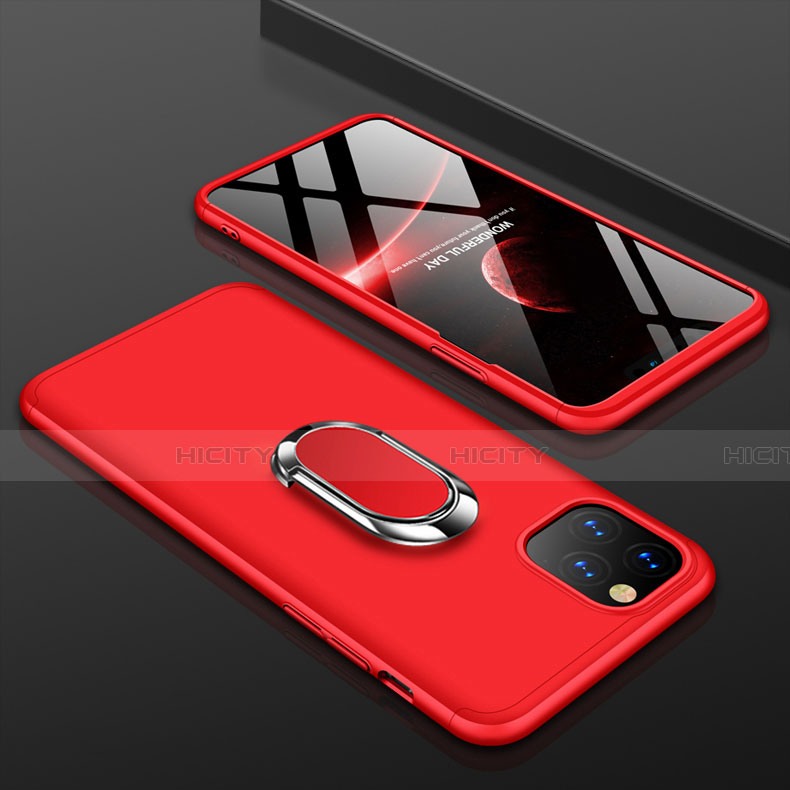 Custodia Plastica Rigida Cover Opaca Fronte e Retro 360 Gradi con Anello Supporto R01 per Apple iPhone 11 Pro Rosso