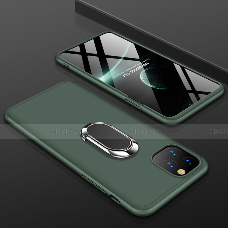 Custodia Plastica Rigida Cover Opaca Fronte e Retro 360 Gradi con Anello Supporto R01 per Apple iPhone 11 Pro Verde