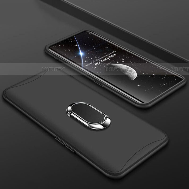 Custodia Plastica Rigida Cover Opaca Fronte e Retro 360 Gradi con Anello Supporto S01 per Oppo Find X Nero