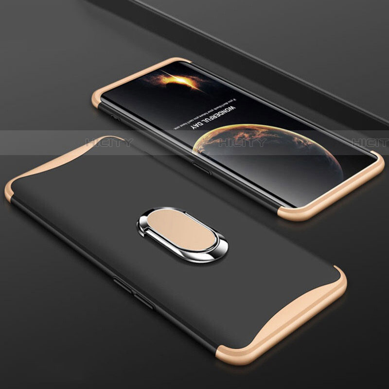 Custodia Plastica Rigida Cover Opaca Fronte e Retro 360 Gradi con Anello Supporto S01 per Oppo Find X Oro e Nero