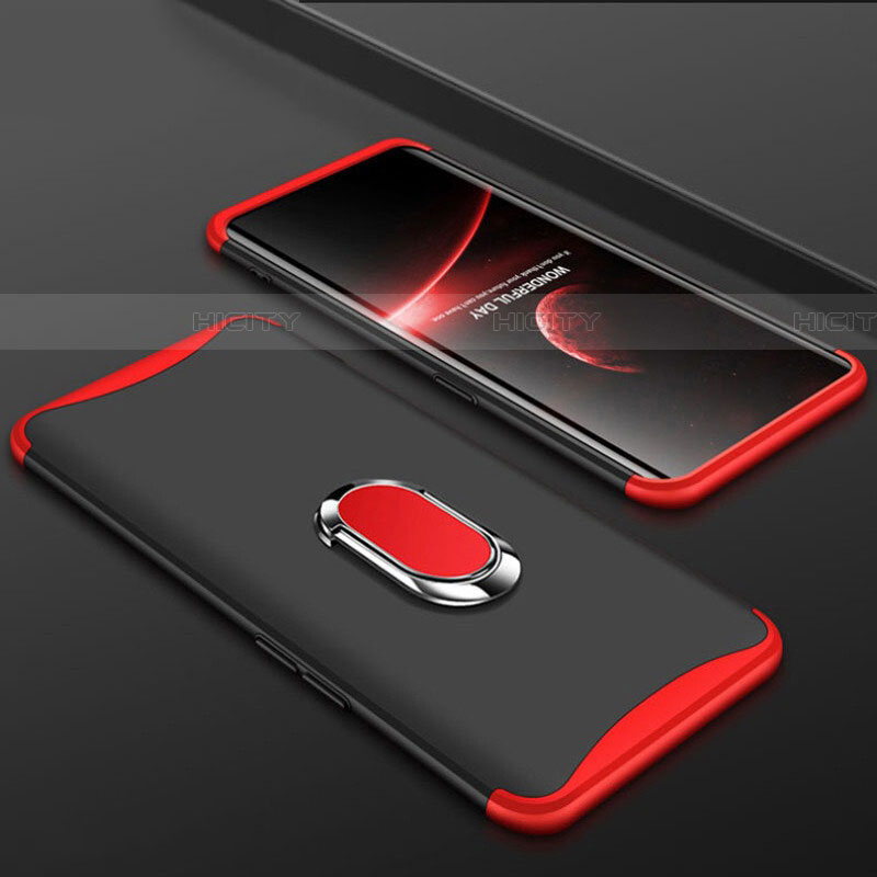 Custodia Plastica Rigida Cover Opaca Fronte e Retro 360 Gradi con Anello Supporto S01 per Oppo Find X Rosso e Nero