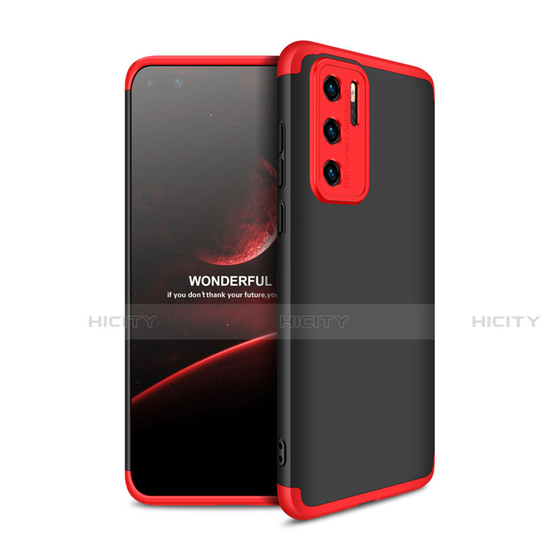 Custodia Plastica Rigida Cover Opaca Fronte e Retro 360 Gradi M01 per Huawei P40 Rosso e Nero