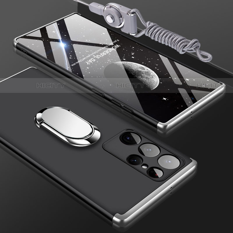 Custodia Plastica Rigida Cover Opaca Fronte e Retro 360 Gradi M01 per Samsung Galaxy S21 Ultra 5G Argento e Nero