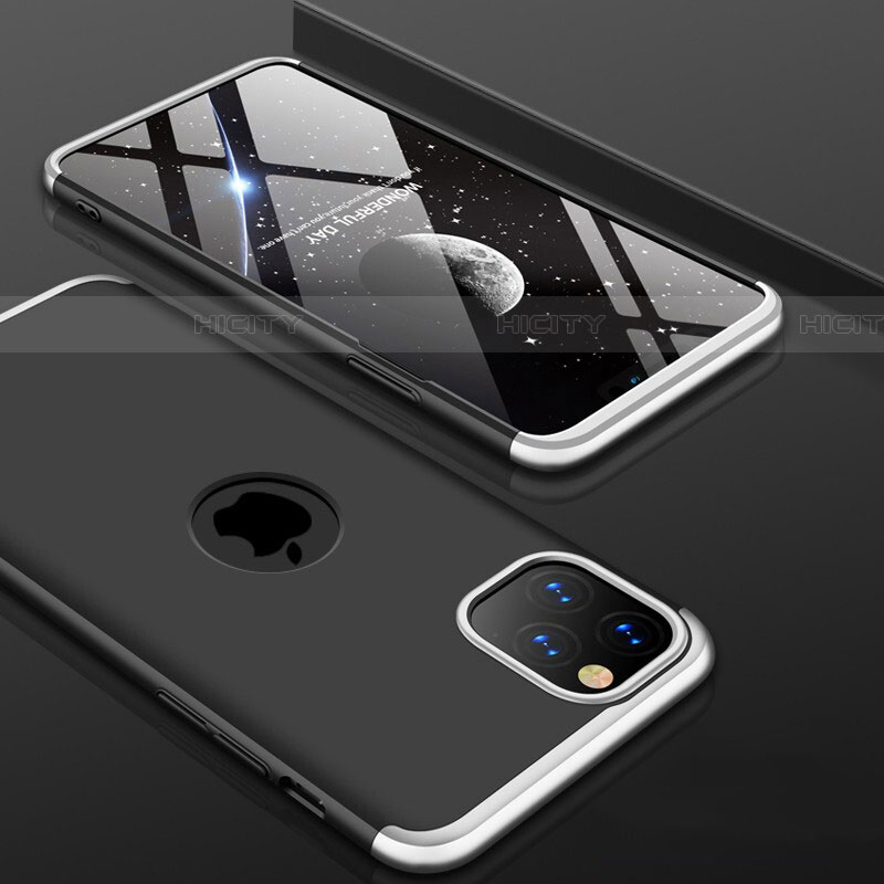 Custodia Plastica Rigida Cover Opaca Fronte e Retro 360 Gradi P01 per Apple iPhone 11 Pro Max Argento e Nero