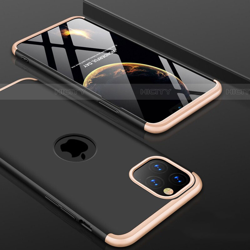 Custodia Plastica Rigida Cover Opaca Fronte e Retro 360 Gradi P01 per Apple iPhone 11 Pro Max Oro e Nero