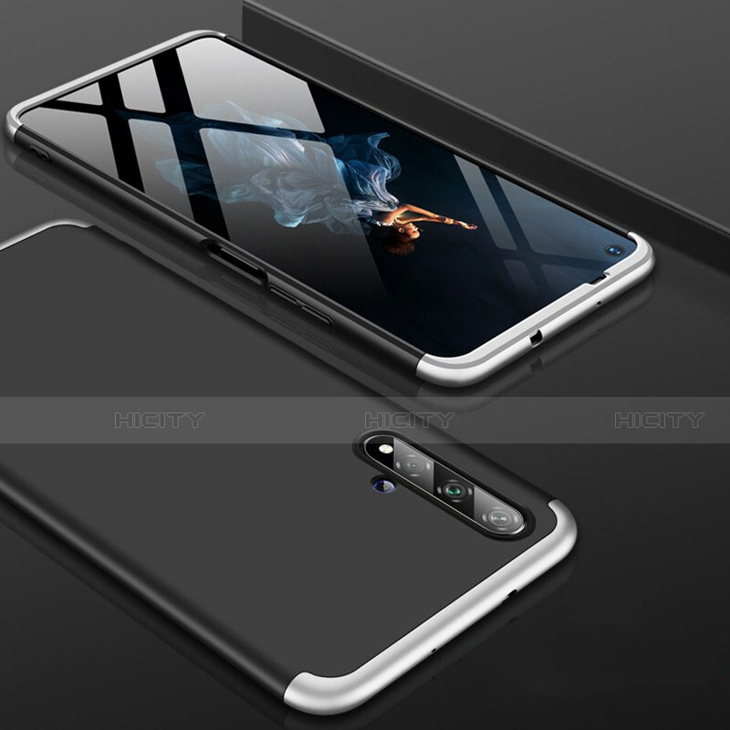 Custodia Plastica Rigida Cover Opaca Fronte e Retro 360 Gradi P01 per Huawei Nova 5T Argento e Nero