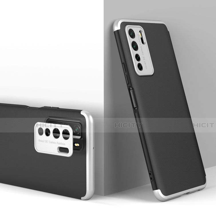 Custodia Plastica Rigida Cover Opaca Fronte e Retro 360 Gradi P01 per Huawei Nova 7 SE 5G Argento e Nero