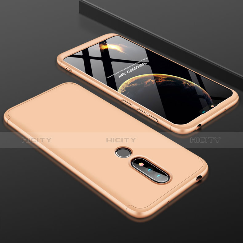 Custodia Plastica Rigida Cover Opaca Fronte e Retro 360 Gradi P01 per Nokia 6.1 Plus Oro