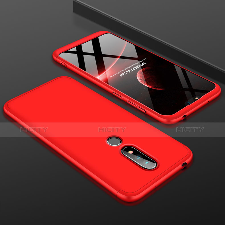 Custodia Plastica Rigida Cover Opaca Fronte e Retro 360 Gradi P01 per Nokia 6.1 Plus Rosso