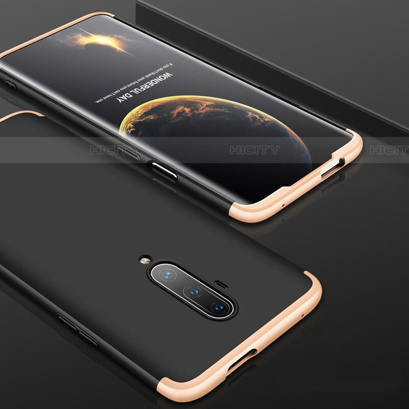 Custodia Plastica Rigida Cover Opaca Fronte e Retro 360 Gradi P01 per OnePlus 7T Pro Oro e Nero