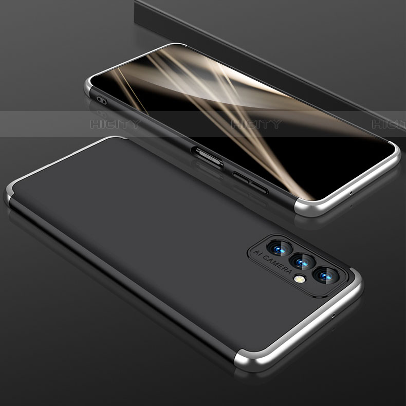 Custodia Plastica Rigida Cover Opaca Fronte e Retro 360 Gradi P01 per Samsung Galaxy F13 4G Argento e Nero