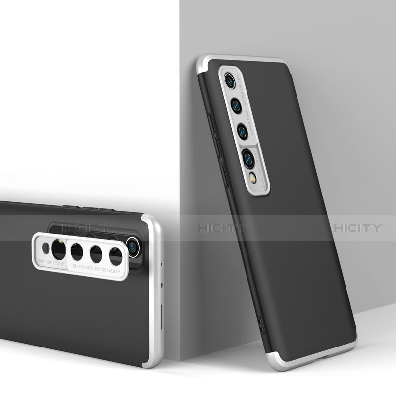 Custodia Plastica Rigida Cover Opaca Fronte e Retro 360 Gradi P01 per Xiaomi Mi 10 Argento e Nero