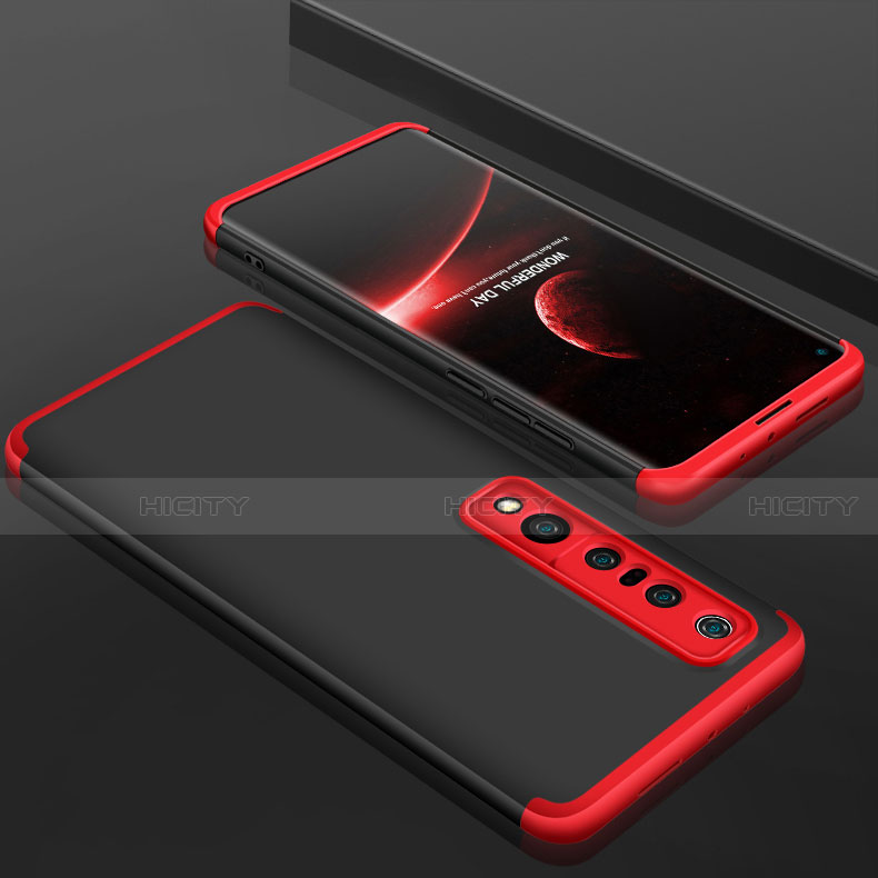 Custodia Plastica Rigida Cover Opaca Fronte e Retro 360 Gradi P01 per Xiaomi Mi 10 Pro Rosso e Nero