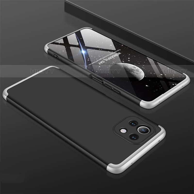 Custodia Plastica Rigida Cover Opaca Fronte e Retro 360 Gradi P01 per Xiaomi Mi 11 5G Argento e Nero