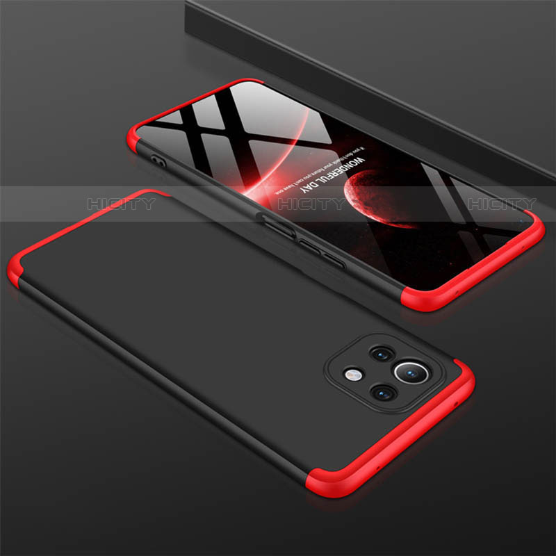Custodia Plastica Rigida Cover Opaca Fronte e Retro 360 Gradi P01 per Xiaomi Mi 11 5G Rosso e Nero