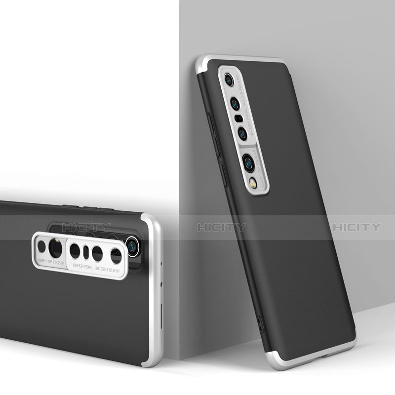 Custodia Plastica Rigida Cover Opaca Fronte e Retro 360 Gradi P02 per Xiaomi Mi 10 Pro Argento e Nero