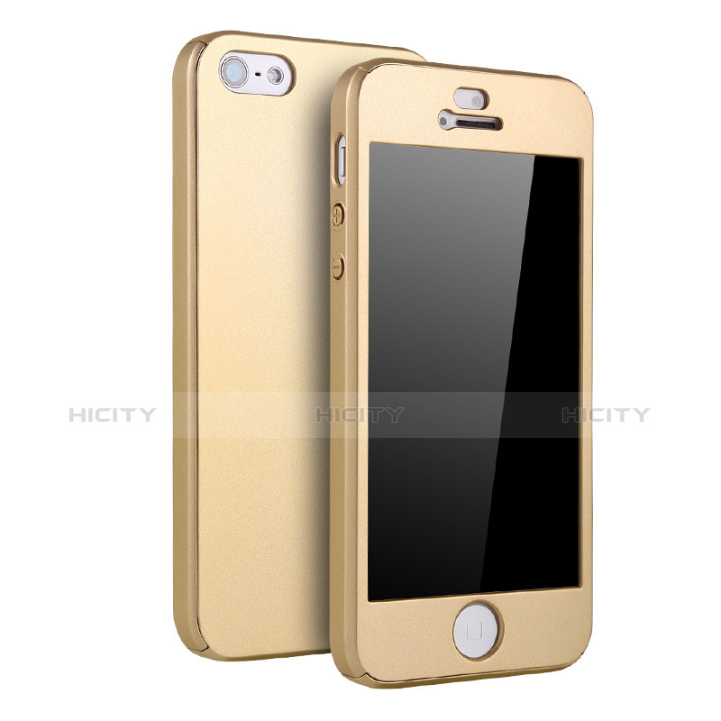 Custodia Plastica Rigida Cover Opaca Fronte e Retro 360 Gradi per Apple iPhone 5 Oro