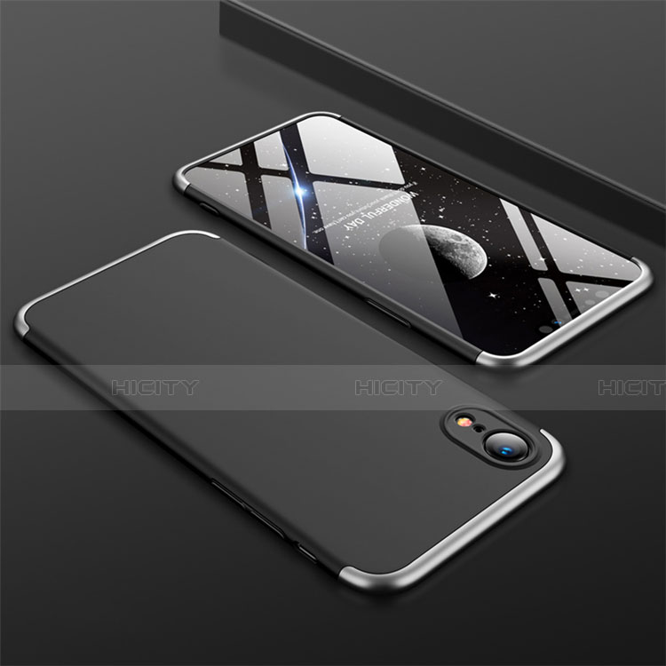 Custodia Plastica Rigida Cover Opaca Fronte e Retro 360 Gradi per Apple iPhone XR Argento e Nero