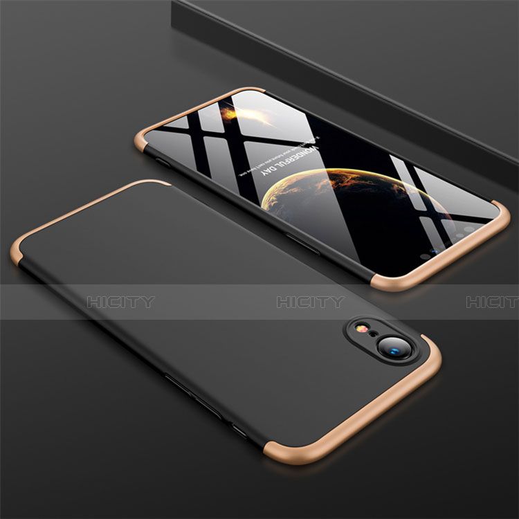 Custodia Plastica Rigida Cover Opaca Fronte e Retro 360 Gradi per Apple iPhone XR Oro e Nero