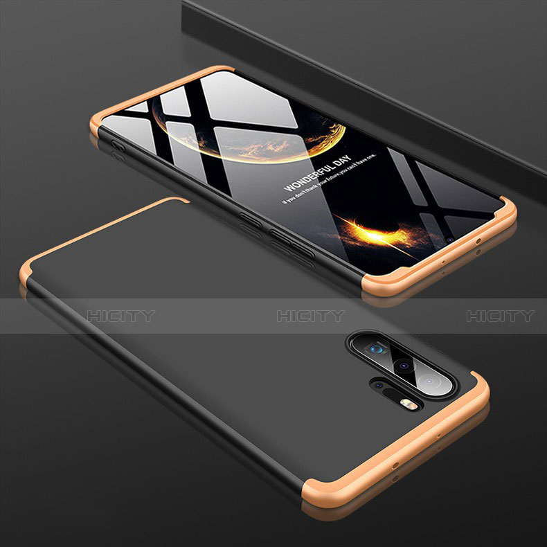 Custodia Plastica Rigida Cover Opaca Fronte e Retro 360 Gradi per Huawei P30 Pro New Edition Oro e Nero