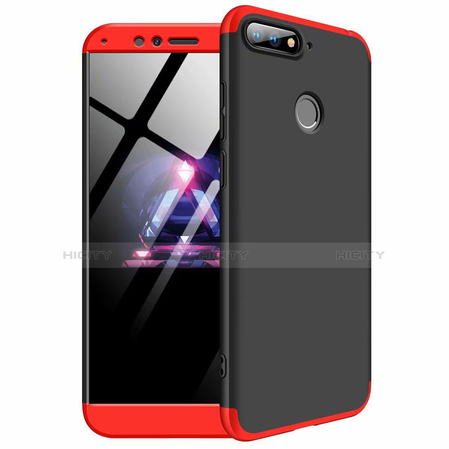 Custodia Plastica Rigida Cover Opaca Fronte e Retro 360 Gradi per Huawei Y6 (2018) Rosso e Nero