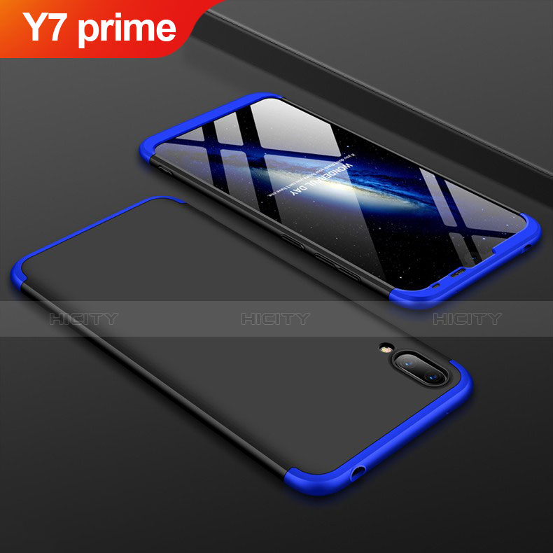 Custodia Plastica Rigida Cover Opaca Fronte e Retro 360 Gradi per Huawei Y7 Prime (2019) Blu e Nero