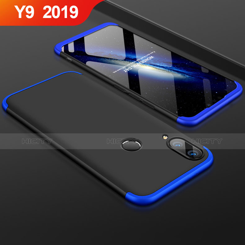 Custodia Plastica Rigida Cover Opaca Fronte e Retro 360 Gradi per Huawei Y9 (2019) Blu e Nero