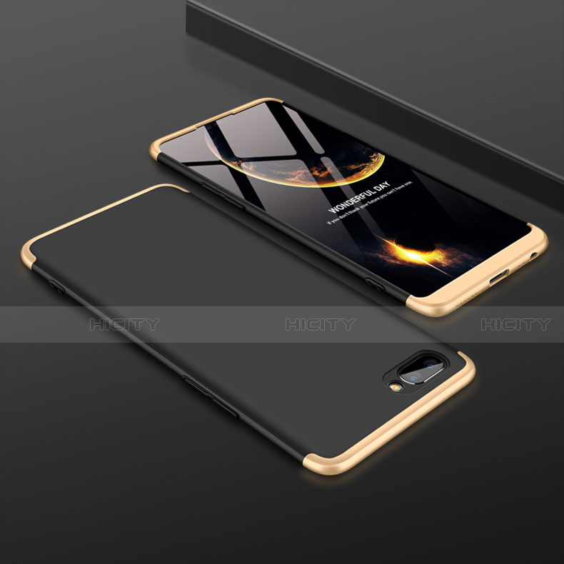 Custodia Plastica Rigida Cover Opaca Fronte e Retro 360 Gradi per Oppo A12e Oro e Nero