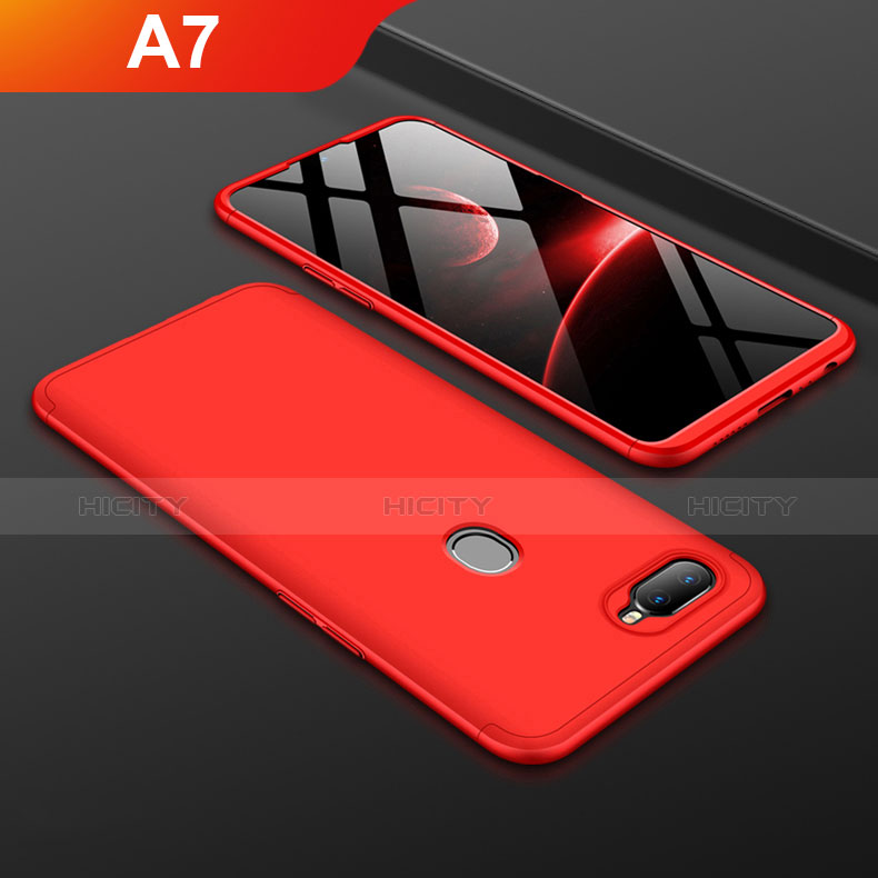 Custodia Plastica Rigida Cover Opaca Fronte e Retro 360 Gradi per Oppo A7 Rosso